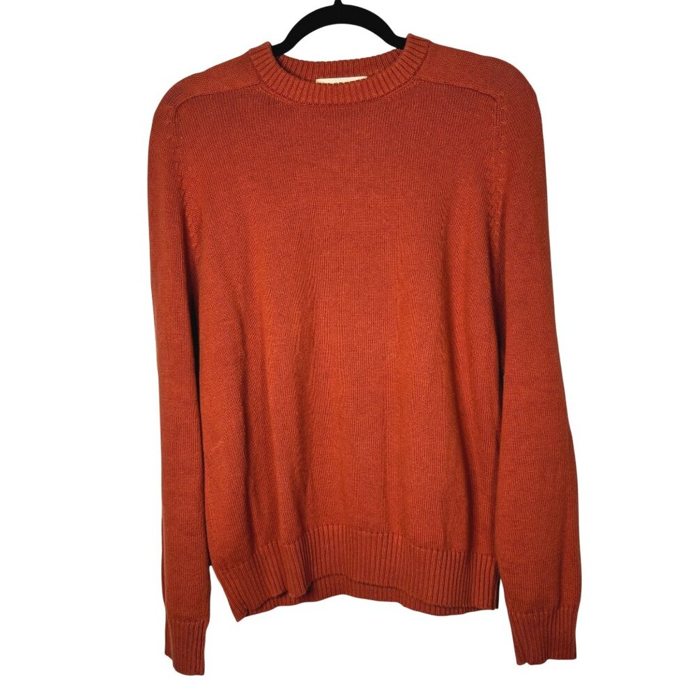J. Crew Mens Rust Orange Crewneck Sweater Cotton Blend Ribbed Hem Long Sleeve M